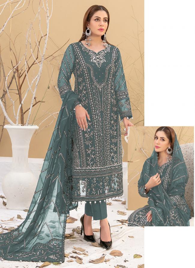 Faux Georgette Blue Festival Wear Embroidery Work Pakistani Suit